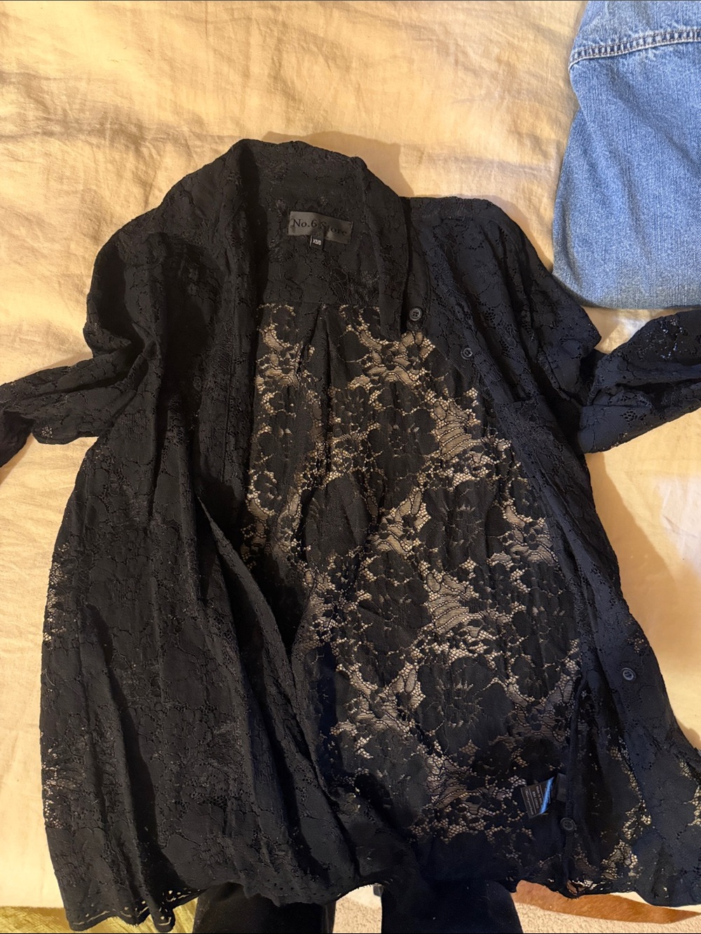 No. 6 Black Lace Button Down Shirt